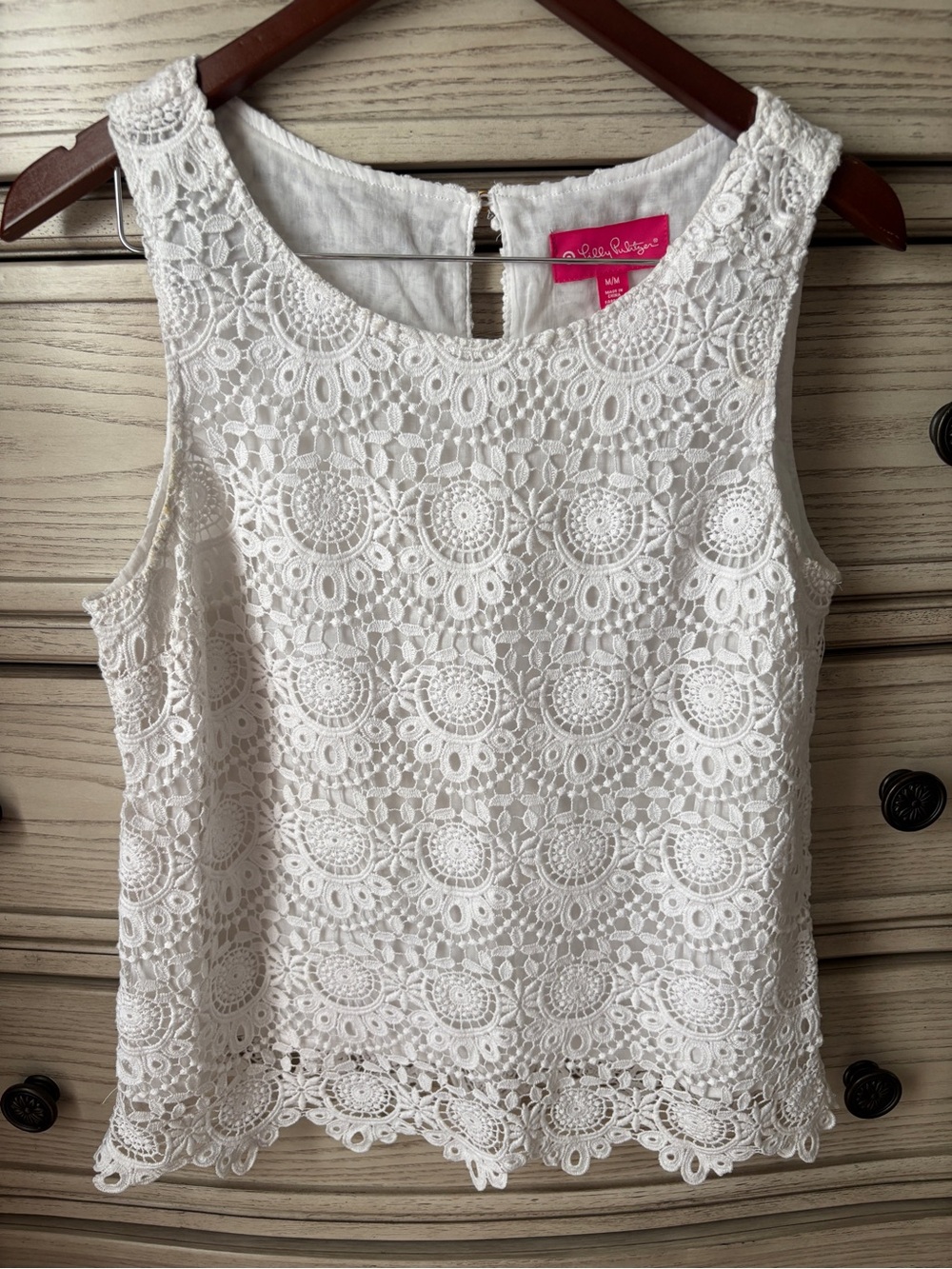 Lilly Pulitzer x Target White Crochet Tank Top Size Medium 100% Cotton Coastal